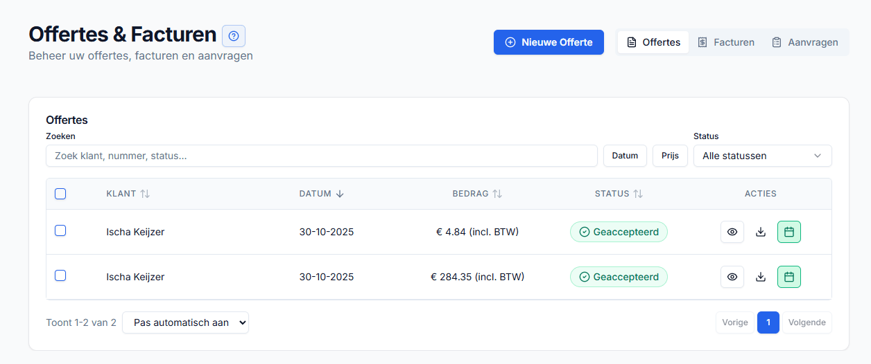 Automatische Facturatie screenshot